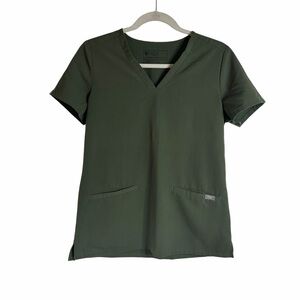 Figs Moss Green Casma 3-pocket Scrub V-Neck Top Technical Collection Womens XS